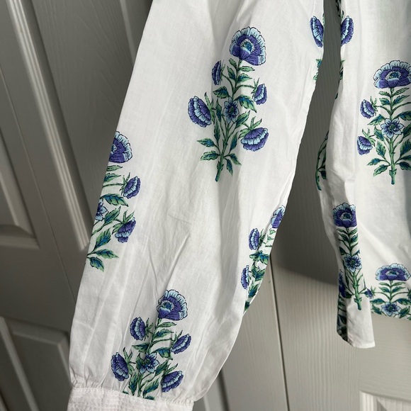 Talbots Woodblock Blooms Popover Floral Print Long Sleeve Cotton Blouse Sz M - Picture 5 of 7
